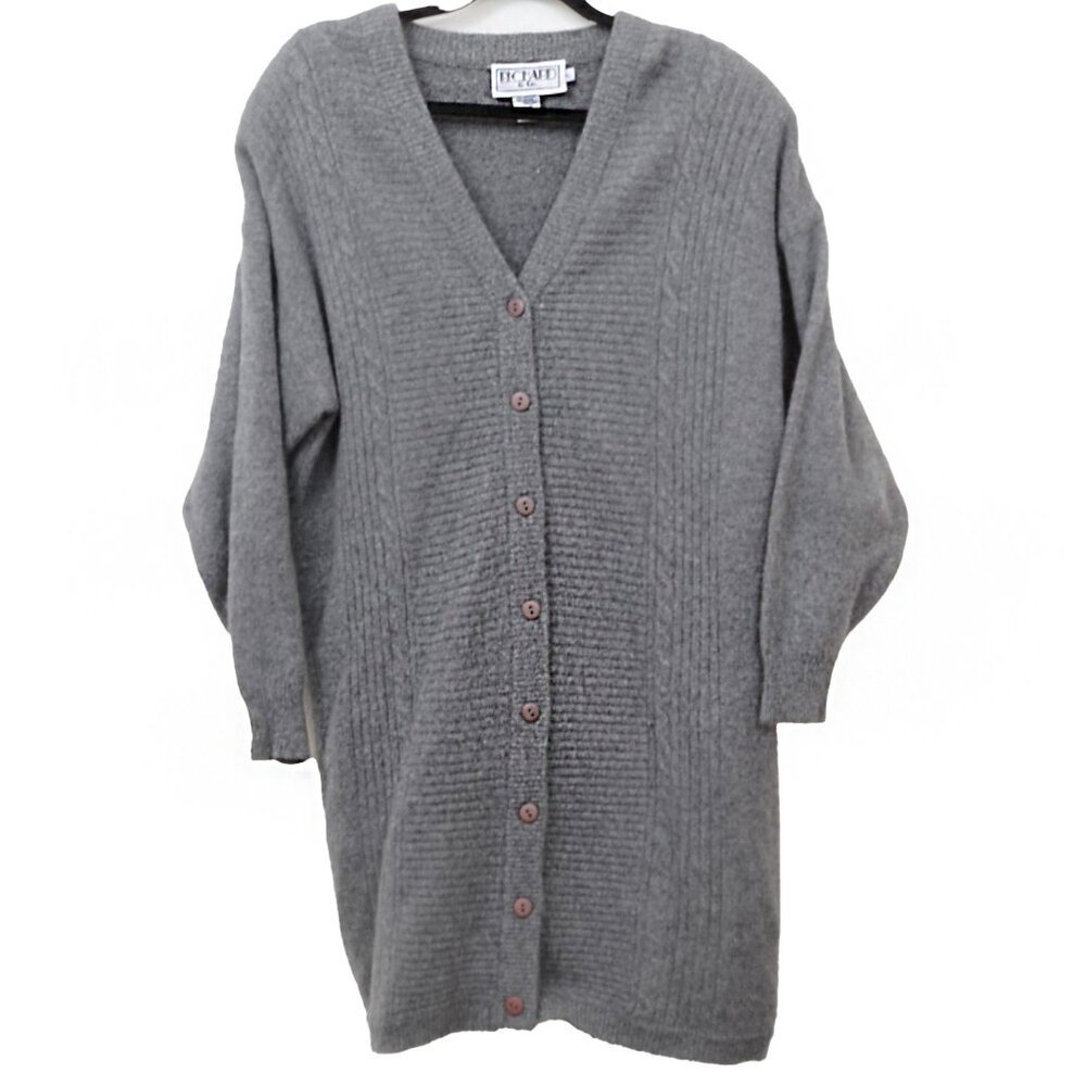 VTG Richard & Co Size LG Wool Lambswool Angora Rabbit Hair Long Cardigan Sweater